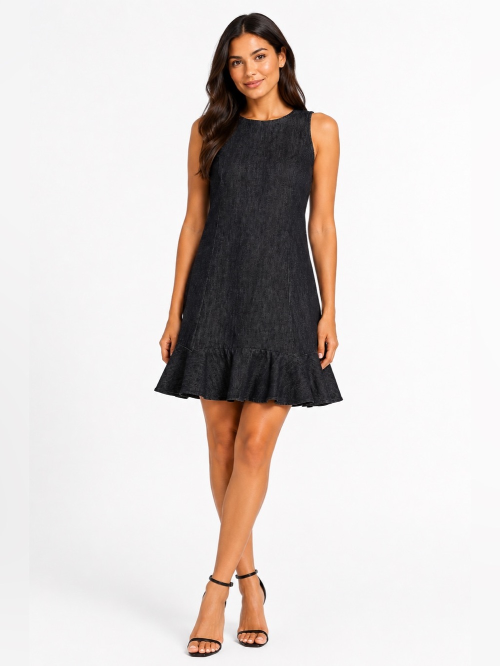 Zara Black Sleeveless Ruffle-Hem Mini Dress